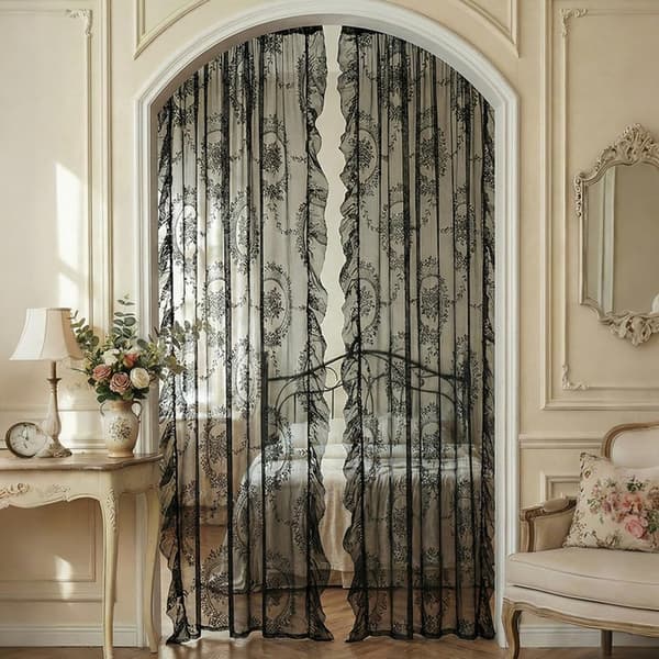 Green Lace Curtains 2 pcs Black Black 140*200cm