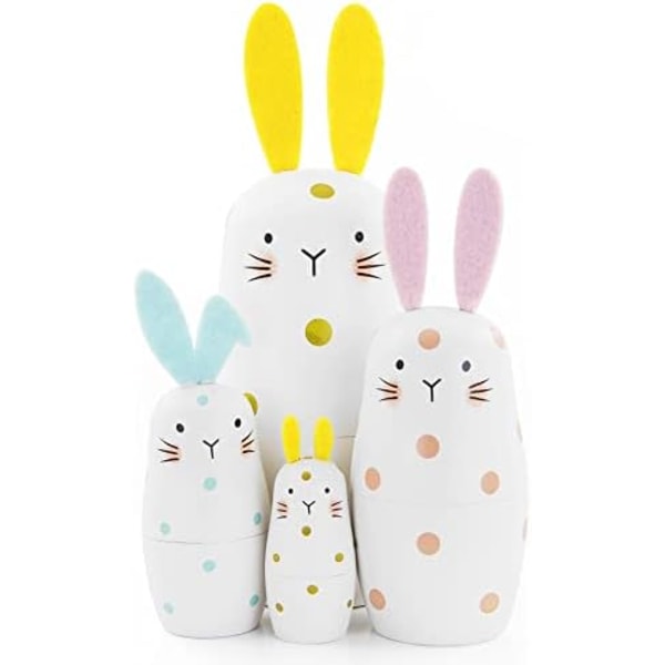 Set med 4 Kaninryska Dockor, Prickig Kanin Trämatryoshka Dockor för Barn Stapling Jul Födelsedag