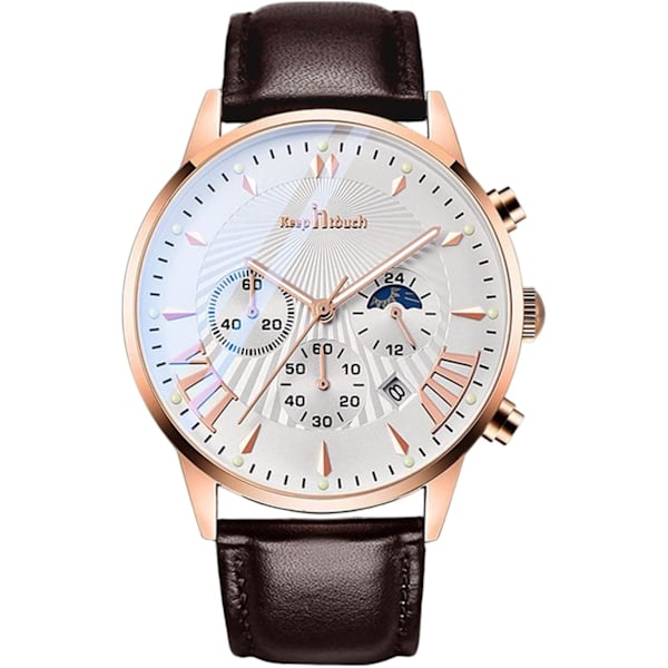 Monitoiminen miesten kello Business Analog Quartz Watch Urheilukronografi Rannekello 3ATM Valoisa kello, Whtie Brown a, L, Ranneke