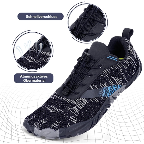 Trail Barefoot -kengät leveällä varvasosalla, nopeasti kuivuva, kevyt vaellukseen H22 Dark blue 45 EU