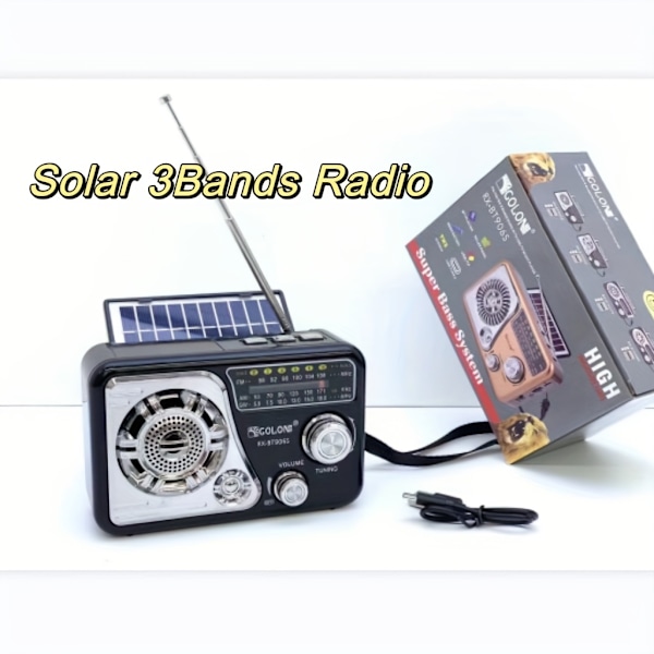 Utomhus solpanel laddningsbar radiohögtalare FM/AM/SW 3Bands trådlös högtalare Svart