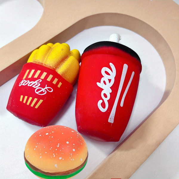 3 stk Squishy Food Hamburger Pommes Frites Soda Squeeze Leksaker, Myrstress Ball Stress Reliever