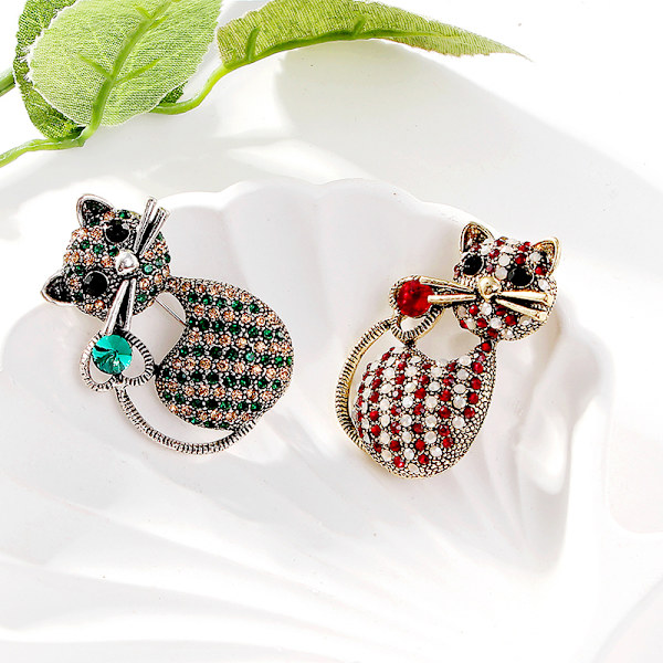 Mode e Rhinestone Katt Brosch för kvinnor Lapel Pin Bröllop Par Röd