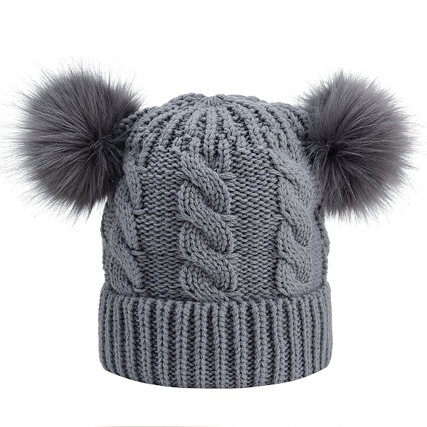 Ny Varm Färgglad Pälsboll Vuxen Stickad Mössa Spot Höst och Vinter Dam Wh White Adult average size
