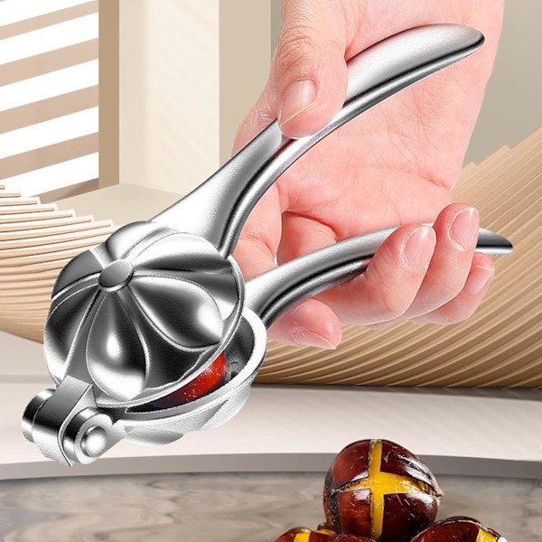 Kastanjeknækker i aluminiumlegering - bærbar med tværskærer og rillet bakke - ergonomisk nøddeknækker