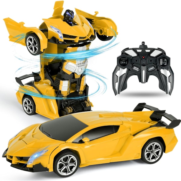 Fjärrstyrd bil, 1:18 Transformerande leksaker fjärrkontroll omvandla bil, 2-i-1 Transform robotleksak med 2,4 GHz fjärrkontroll Gul - Lamborghini