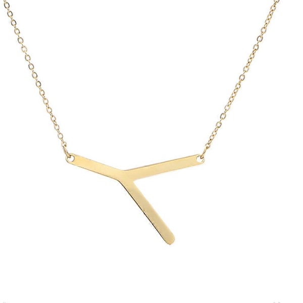 Necklace with Large Initial Pendant in Gold Plated Stainless Steel Y