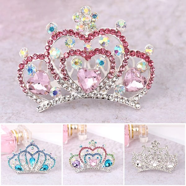 Flickor Barn Hår Smycken Tillbehör Mini Söt Kristall Rhinestone Prinsessan Kronhår Kam Födelsedagsfest Tiaror Hårband 10