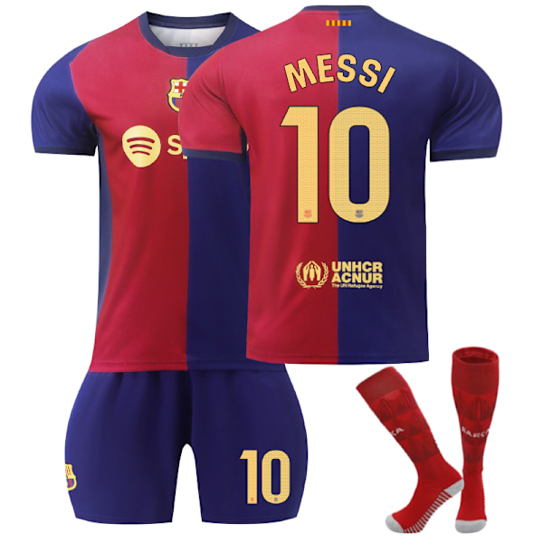 2024-2025 Barcelona Hjemmebanekostume til Børn - Fodboldtrøje Hjemmebane MESSI Nr. 10 - Strømper S No. 10 - Socks S