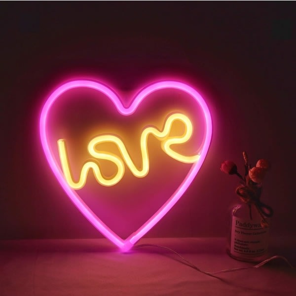 CQBB Hjärta LED neonljus, dekorativ nattlampa Väggdekor för sovrum Vardagsrum Barnrum Bröllopsfest jul (rosa hjärta-kärlek)