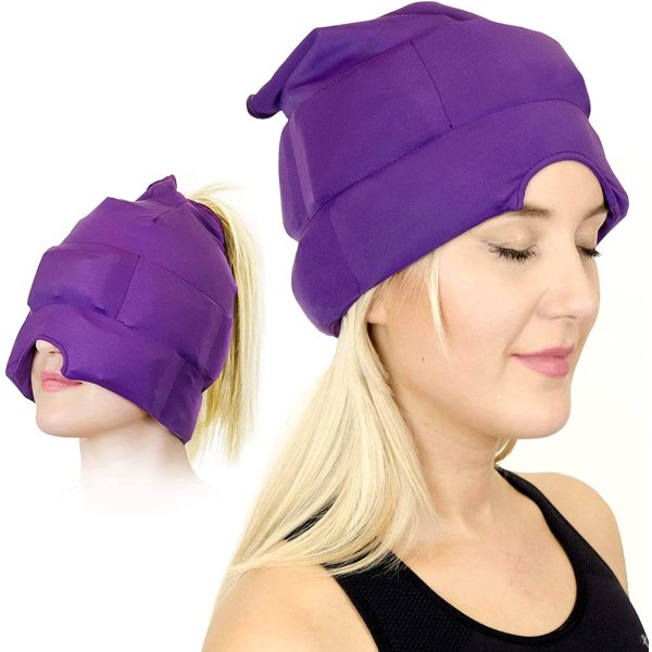 SQBB Huvudvärk och migrän Relief Cap - En ismask eller hatt för huvudvärk som används för migrän lila