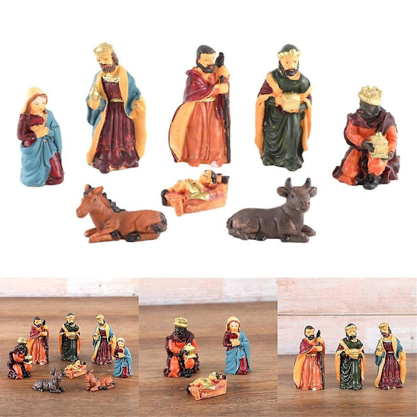8 stk Julekrybbe Figur Dekorasjon Gaver Håndverk R