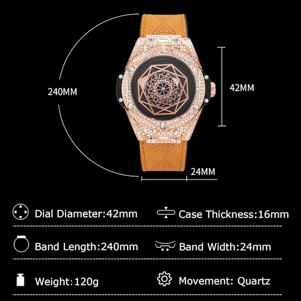 Fuld Diamant Ure Ure Elegant Kvarts Armbåndsur Kreativ Analog Mænds Ure Mode Rustfrit Stål Mænds Ure med Læderrem Brun B Brown B
