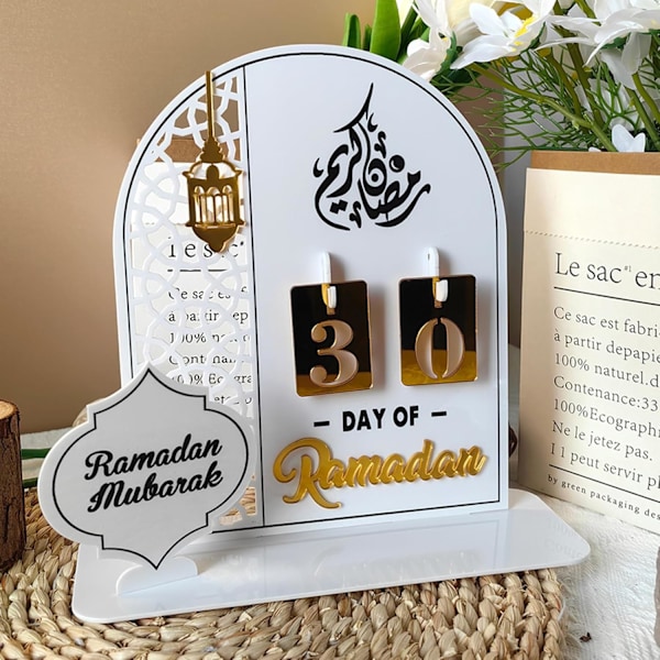 Ramadan Adventskalender - DIY Trädekoration för Nedräkning till Eid White+gold