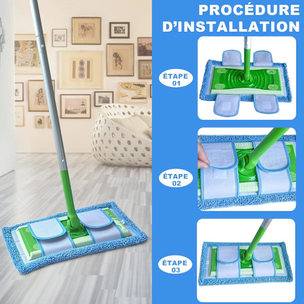 3-pakning, Blå Swiffer Sweeper-kompatibel, gjenbrukbar erstatningsserviett