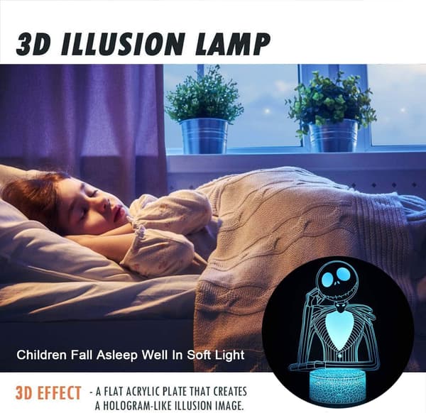 Halloween Town Gresskar Konge Jack Skellington 3D Illusjon Lampe