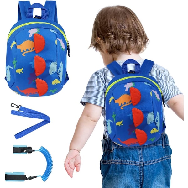 Baby Gåsele, Sikkerhetssele for Småbarn, Dinosaur Anti-Lost Leash - Blå Dinosaur bag (blue)