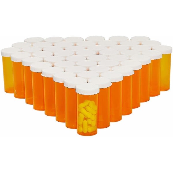 50-pack tomma pillerflaskor med kapsyler, flaskor med receptbelagd medicin, behållare (orange