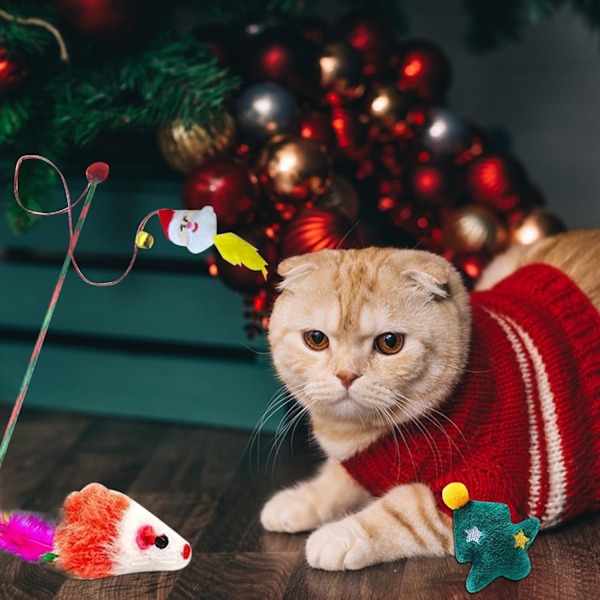 2024 Katt-Adventskalender med 24 Katt-Leksaker, Fjäder- och Musleksaker för Katter, Julnedräkningsskoj (Stil 1) Style 1