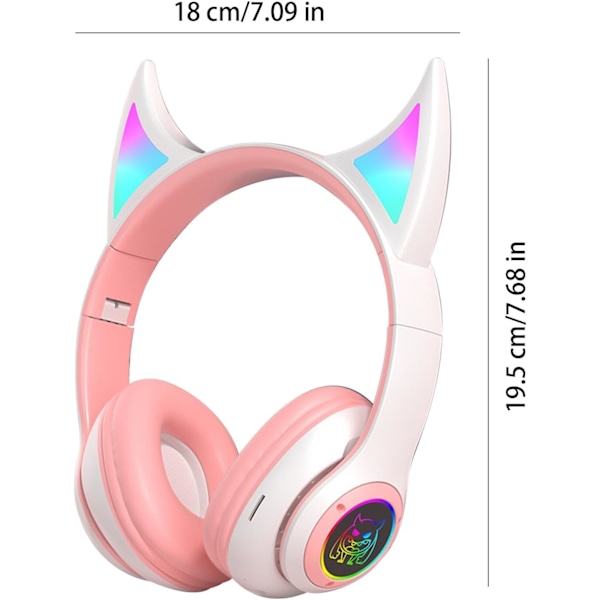 RGB Gaming Headset med Katteører, Letvægts Over-Ear Høretelefoner til Studerende Pink