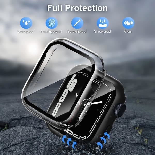 CQBB [2-pack] Kompatibel med Apple Watch Series 7 45 mm case med skärmskydd, hård PC- cover Skyddsglas i härdat glas