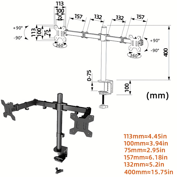 1. Enkel Dual Trippel Quad LED LCD-skærmarm, gasfjedre/C-klemme/Fritstående skærmholder, Passer til 38,1-68,58 cm computerskærm