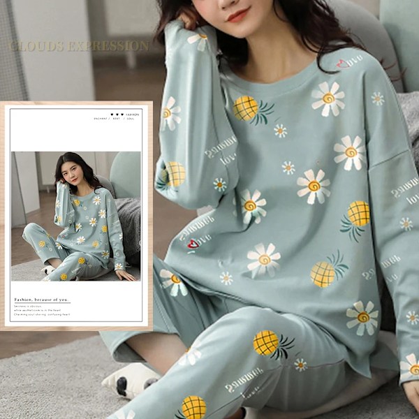Vårt Höst Stora Storlek 5Xl Kvinnor Polyester Pyjamas Plaid Sömnkläder Långärmade Hemkläder Sets Damer Simm Loose Casual Pijamas W9 KVINNOR PAJAMAS M