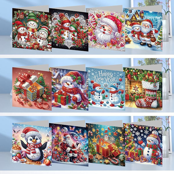 12/8/6/4-pack Diamantkonst Julgranskortsset, Handgjorda Semesterkort HK045