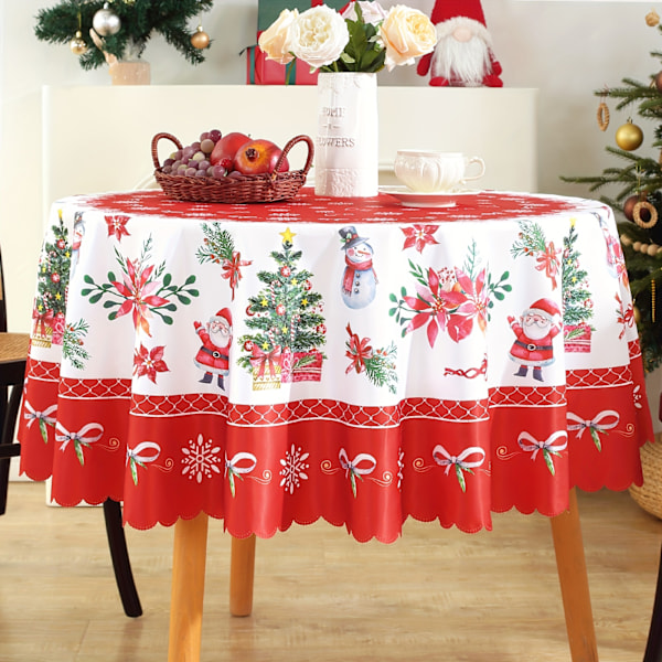 1 st, polyester duk, god jul cover, tecknad jultomte Snögubbe mönster bordsduk, julatmosfärisk bordsdekoration 152.4cm(Round)