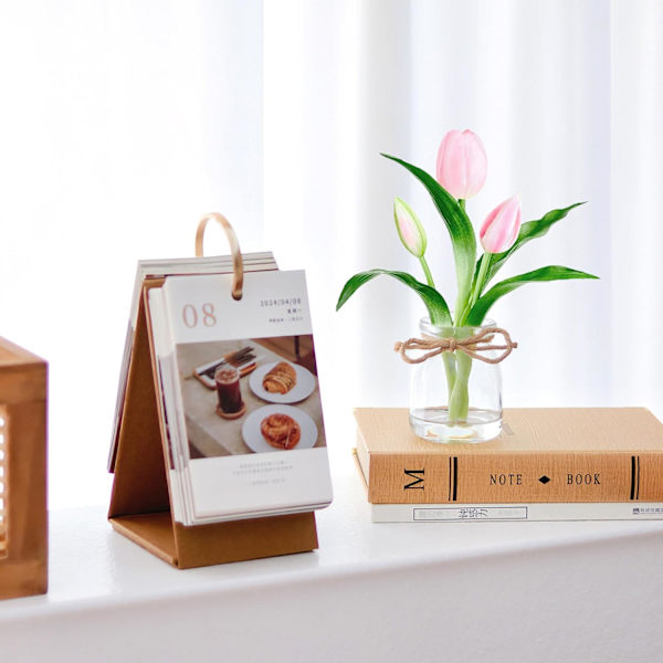 Kunstige Pink Tulipaner i Glasvase med Falsk Vand, Hjemmecenterpiece til Spisestue eller Kontor Light Pink