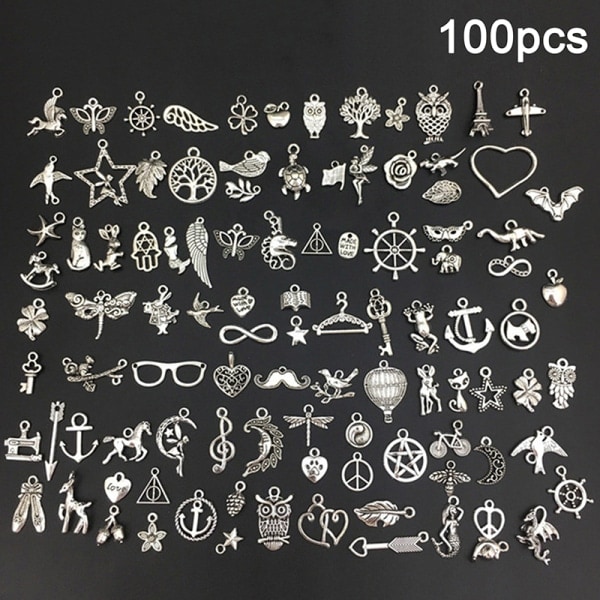 100st Silver Charms Hängen för DIY smycken gör tillbehör Silver