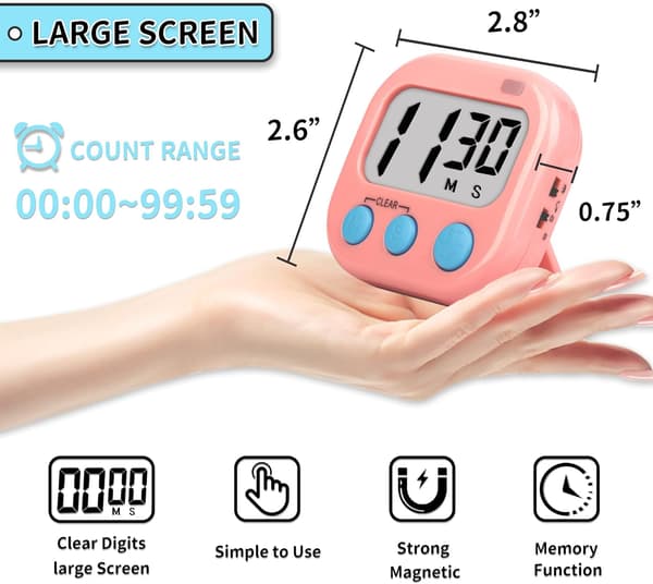 4-pack Digital Köksstimer för Barn - Magnetisk Klassrumstimer - Vit/Rosa White Pink 2