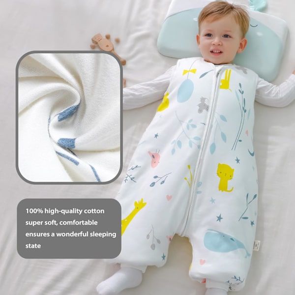 Babysovepose 2.5 TOG (varmeisolasjonsnivå 100% ren bomull, forskjellige størrelser, hele året, høst og vinter White animal 80cm (18-36 months)