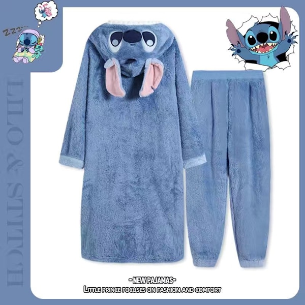 Blå Stitch höst och vinter korall sammet nattlinne, förtjockad sammet morgonrock, monster universitet hem kläder, vinter Blå Stitch Blue Stitch 2XL/135-155pounds