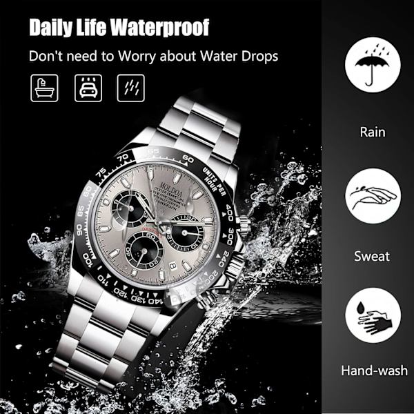 Casual Kvartsur för Män Mode Rostfritt Stål Armbandsur Luminous Analog Armbandsur Vattentät Datum Kalender Klocka Silvergrå Silver gray