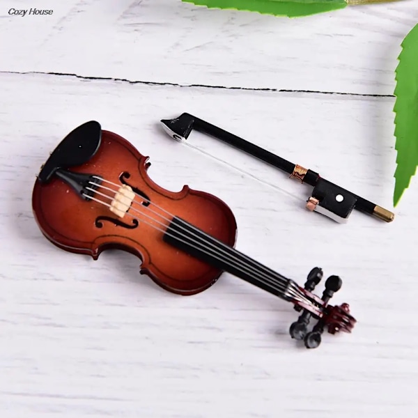 8 cm samling Dekorative pyntegenstande Modeldekoration Gaver med stativ Miniature musikinstrument Minifiol Træ Plastic C