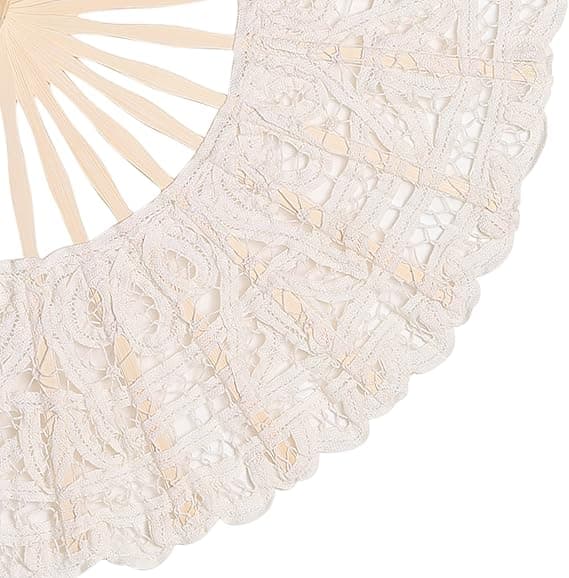 Sammenfoldelig håndvifte i bomuldsblonde med broderi, bryllup, med pinde