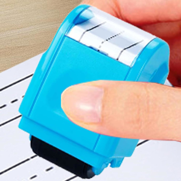 2 stk. håndskriftøvingstempler, lærerrullestamp for engelsk skriving blue