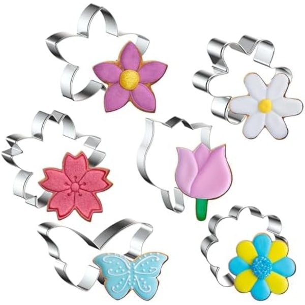 6-pak Blomsterkakeformer, 3 tommer Blomformede Kakeformer - Tusenskönne, Tulip, 3 Blomformer, Sommerfugl, Rustfritt