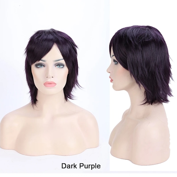 BENIHAIR Syntetisk Peruk Cosplay Peruk Vit Röd Grön Blå Rosa Gult Hår Kortlager Peruk Fake Hårförlängning Herr Kvinnor Festperuk Dark Purple 12inch