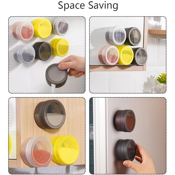 Magnetiske Krydderidåser, Krydderi Opbevaringsboks med Transparent Låg, Sort 8 stk Black 8 pcs