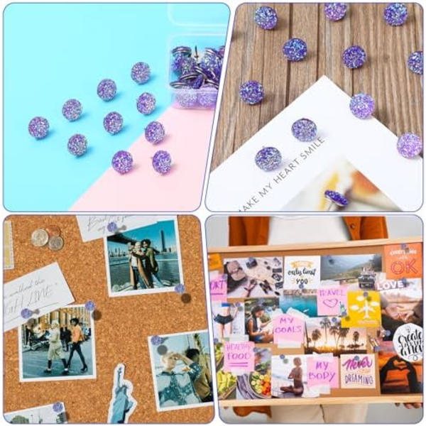 30 stk Dekorative Tommelfingre Lila Push Pins Glitter Strass Sød Dekorative Push Pins til Korktavle Flade Push Pins