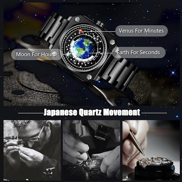 Herrar Kreativa Klockor Unika Visare Armbandsur Analog Kvarts Kvadratisk Klocka ERD Urtavla Mode Design Rostfritt Stål För Män Svart A Black A