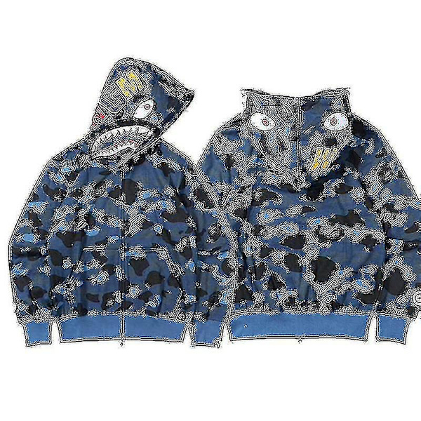 Luvtröja Camo Loose Zipper Jacka Sweatershirt för män Boy-yky Blue M Blue M