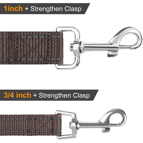 Reflekterende Hundeleie, 6FT/5FT/4FT, Polstret Håndtak for Små & Mellomstore Hunder, Brun Brown 6 ft Standard