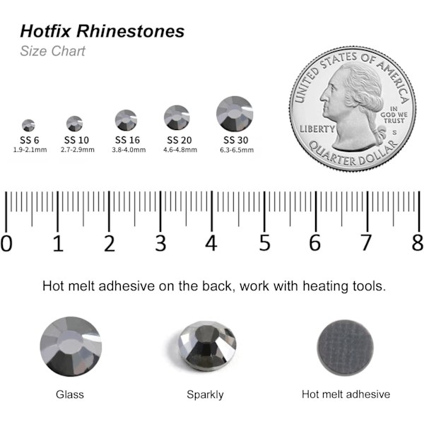8000 Hotfix Rhinestones, Sort Diamant, SS6, 1,9-2,1 mm til Tøj & Håndværk Black Diamond SS6