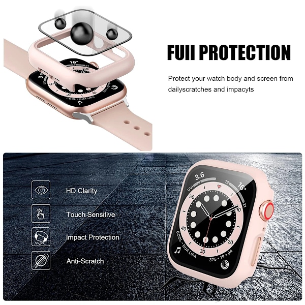 Hærdet glas + cover til Apple Watch Case 45mm 41mm 44mm 40mm 42mm Skærmbeskyttelse Apple Watch Tilbehør serie 9 4 5 6 SE 7 8 Rose gold 18 Series 654 SE 40MM