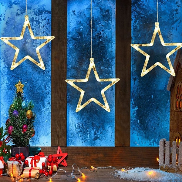 Julstjärna Fönsterlampor, 3-pack LED Hängande Lampor med Sugkoppar Stars