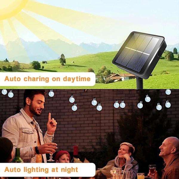 Solcellelamper for hage og utendørs, 12 m/100 LED-lamper, solcelledrevne vanntette, dekorative krystallpærer (hvit)