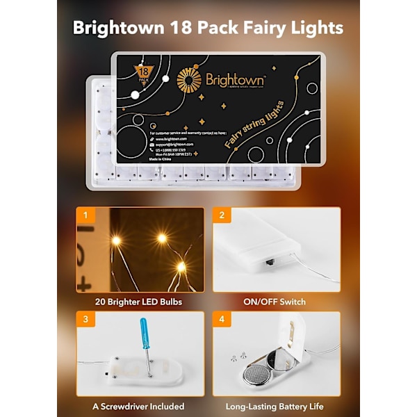 18 Pak Batteridrevne Fe-Lys, 7ft Mini LED til DIY Bryllupsdekoration Warm White 18 Pack